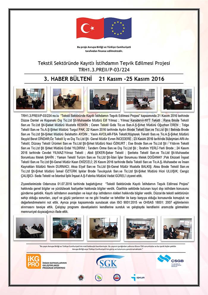 Tekstil Sektöründe Kayıtlı İstihdamın Teşvik Edilmesi Projesi 3