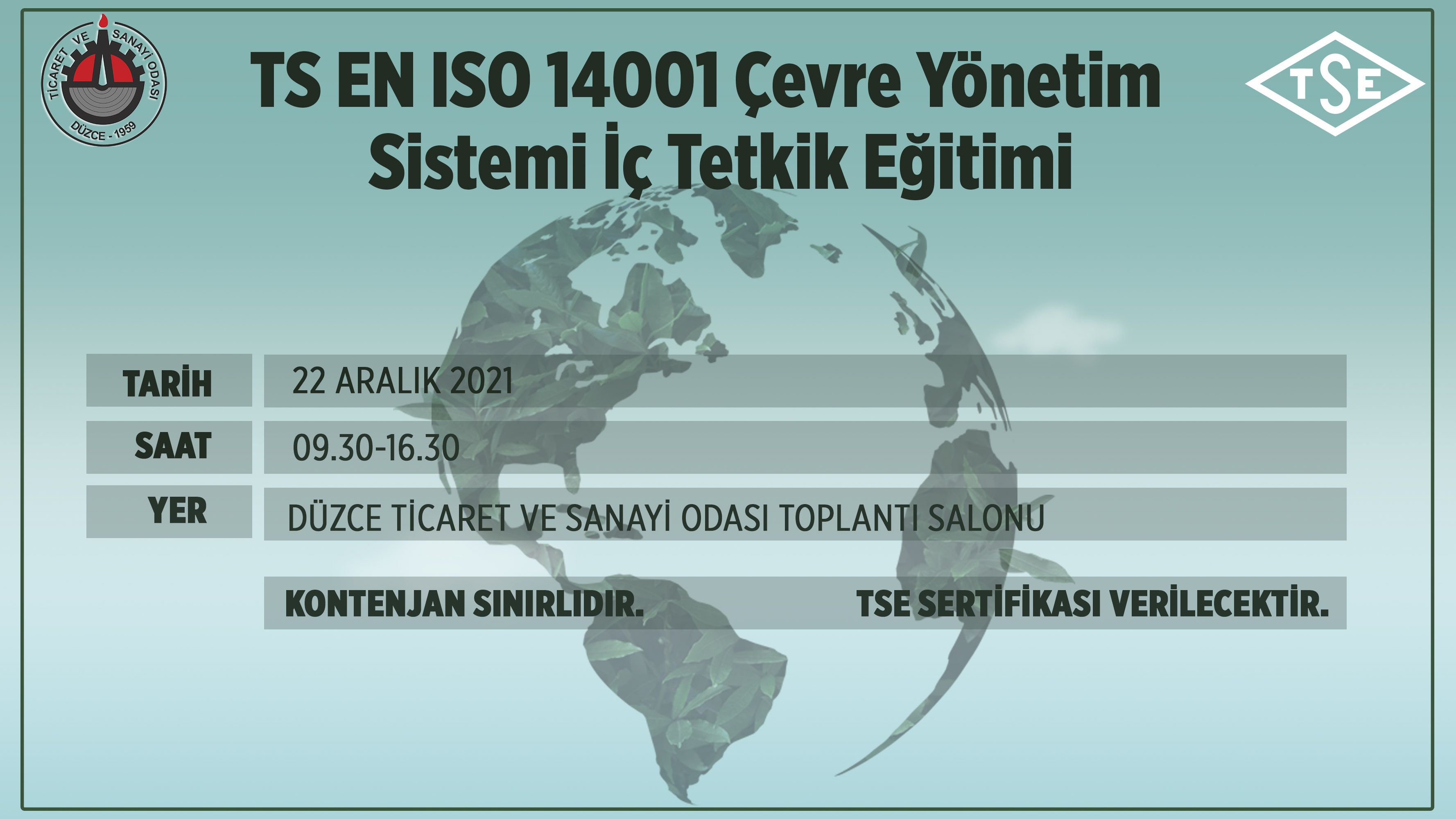 TS EN ISO 14001 Çevre Yönetim Sistemi İç Tetkik Eğitimi