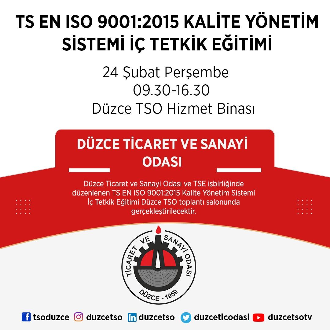 TS EN ISO 9001:2015 Kalite Yönetim Sistemi İç Tetkik Eğitimi